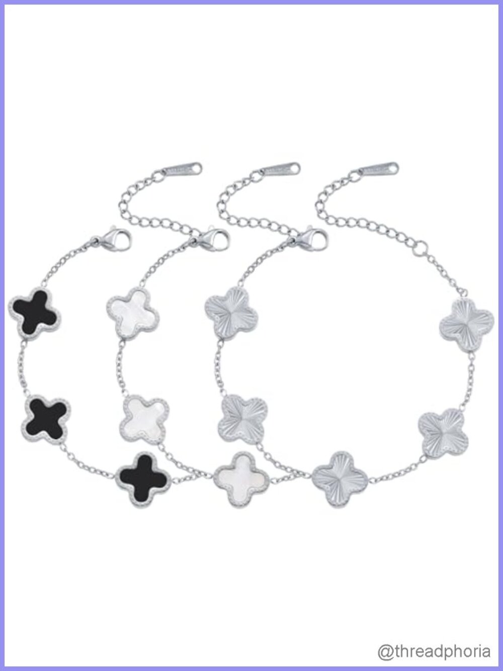 Stainless Steel Clover Bracelet Set Adjustable Link Chain Good Luck Charm